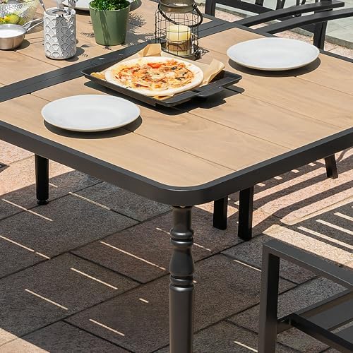 NUU GARDEN Patio Dining Table for 6, 61” x 37” Large Rectangle Metal Table with Wood-Grain Tabletop, Outdoor Table with 2.1” Umbrella Hole for Backyard, Lawn, Garden, Black - Image 4