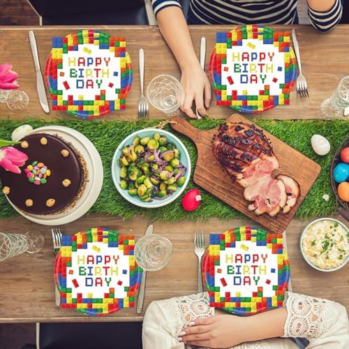 40Pcs Building Block Plates and Napkins Party Supplies, Disposable Colorful Building Block Birthday Party Plates Napkins Tableware Set for Boys Birthday Party Decorations Serve 20 (Building Block) - Image 6