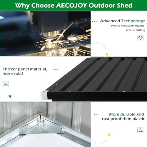 AECOJOY Outdoor Trash Can Storage Shed, 46 Cu.Ft Metal Garbage Bin Enclosure with Lift-Up Lid & Gas Strut, Waterproof Outdoor Garbage Can Organizer, Bike Shed Backyard Patio Garden, White - Image 7