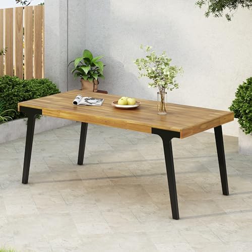 69'' Outdoor Patio Dining Table & 2 Bench for 4, Acacia Wood Farmhouse Dining Table Set Outdoor & Indoor Furniture for Patio Porch Garden, 3-Pcs, Light Teak - Image 5