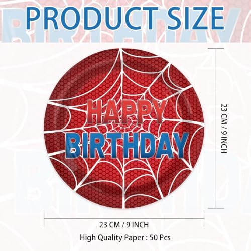 50Pcs Spider Theme Web Birthday Paper Plates 9 Inch - Image 3