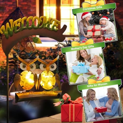 HONGLAND Solar Lights Outdoor Decor, Owl Swing Garden Decor, Owl Gifts for Women Mom, Whimsical Garden Lights Outdoor Decorations with Welcome Sign for Outside Patio Yard Lawn Decor-48inch - Image 4