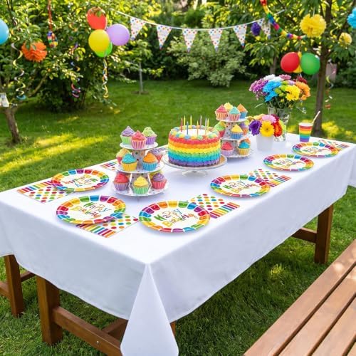 40Pcs Rainbow Polka Dot Happy Birthday Plates and Napkins Party Supplies - Image 7