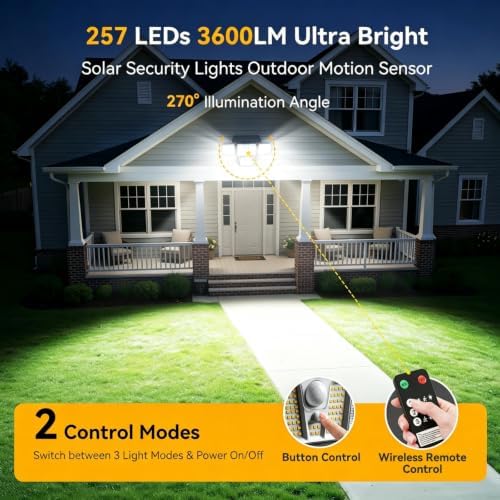 Solar Flood Lights 3600LM,270° Motion Sensor Outdoor Lights-Remote - Image 4