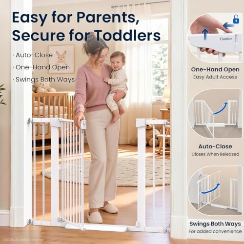 Cumbor 30-43" Baby Gate for Doorways, Auto-Close Dog Gate, No-Drill, White - Image 3