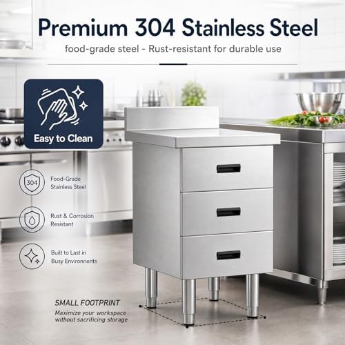 Outdoor Kitchen Drawer, 3-Tier Stainless Steel BBQ Drawer Cabinet, Weatherproof Storage Drawers for Patio, Backyard, Commercial Restaurant & Garage, Heavy Duty Drawer Unit (19.7"W x 20.9"D x 35.4"H) - Image 5