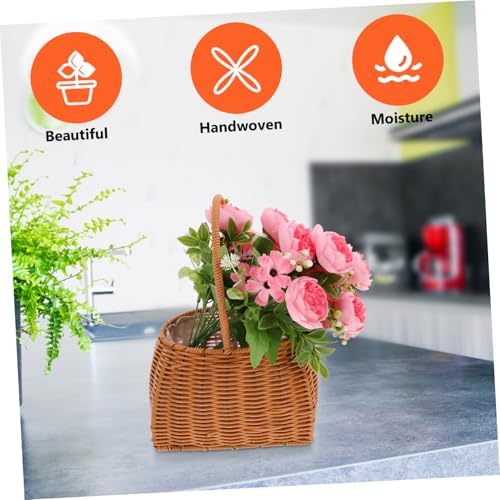 Wicker Handheld Basket for Floral Arrangements, Waterproof PE Weave - Image 3