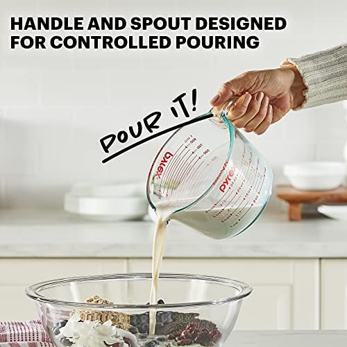 Pyrex 4-Cup Glass Measuring Cup For Baking and Cooking, Dishwasher, Freezer, Microwave, and Preheated Oven Safe, Essential Kitchen Tools (Pack of 2) - Image 4