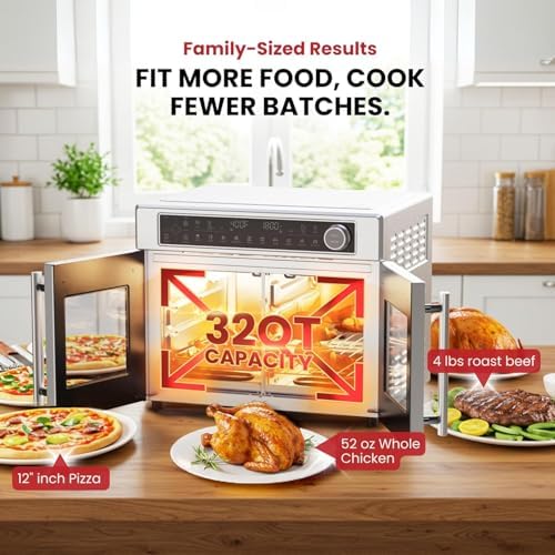 Magic Mill Ultra-Premium Air Fryer Toaster Oven Combo With Independent Dual-Zone Technology, Extra Large 32QT French Door Stainless Steel Convection Oven, Next-Gen Patent Technology, 13 accessories - Image 3