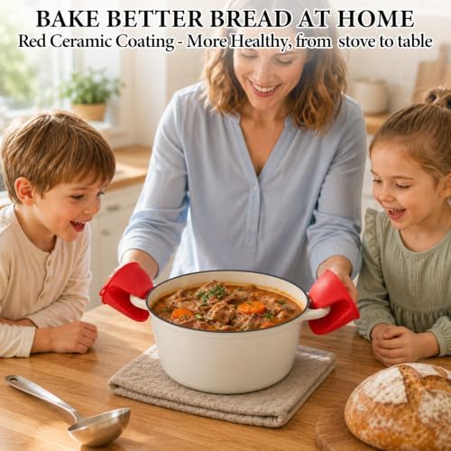 Enameled Cast Iron Dutch Oven 6QT with Lid-Banneton Basket Dough Tools - Image 6