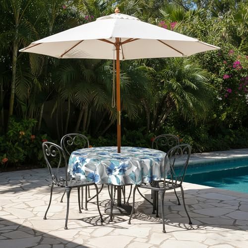 LVTXIII Outdoor Tablecloth with Umbrella Hole and Zipper, 60 Inch Water-Repellent Patio Table Cloth, Round Table Covers for Backyard Garden, Clemens Noir Blue - Image 5