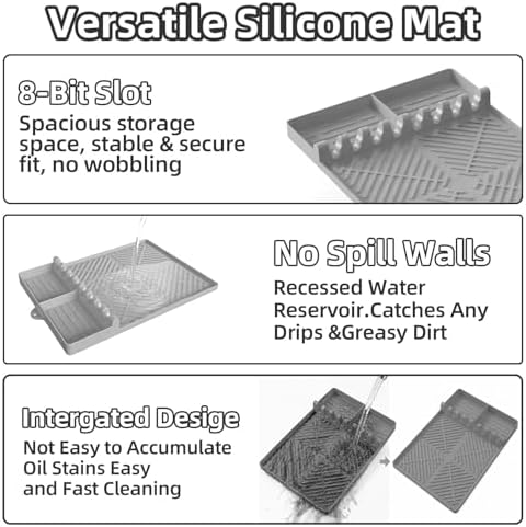Thickened 16x11.5 Silicone Mat for Blackstone Griddle, Non-Slip Spatula Holder Mat with Grease Drip Pad, Heat-Resistant Outdoor Counter BBQ Accessory, Ideal Gifts for Men, Gray - Image 4