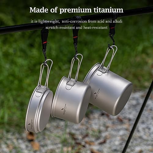 Titanium Pot Pan Set with Folding Handle Outdoor Camping Soup Pot Bowl Frying Pan Mess Kit Picnic Cookware - Image 5
