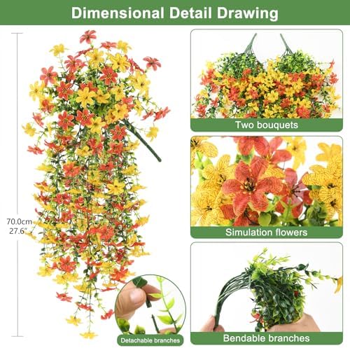 INQCMY Artificial Fake Hanging Flowers Plants for Outdoor Fall Decoration - Image 2