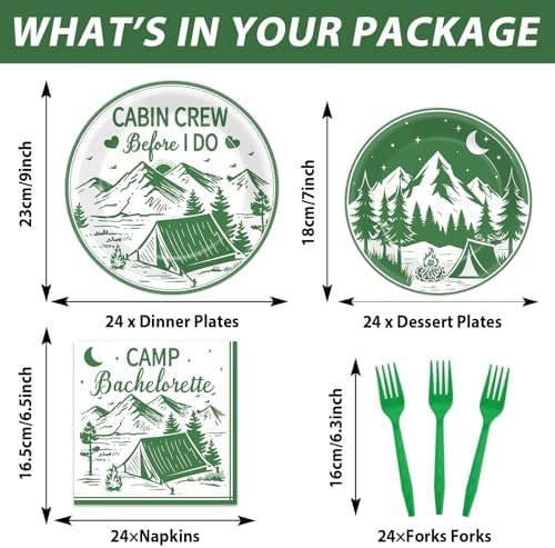 96Pcs Camp Bachelorette Plates and Napkins Mountain Camp Birthday Party Supplies for Bridal Shower Disposable Dessert Paper Plates Camping Bachelorette Bridal Shower Wedding Engagement Party Favor - Image 2