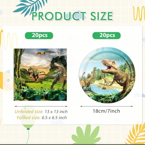Dinosaur Birthday Party Supplies Dinosaur Theme Disposable Tableware Party Decor Jurassic Theme Party Paper Plates Napkins for Kids Party Decoration, Serve 20 - Image 2