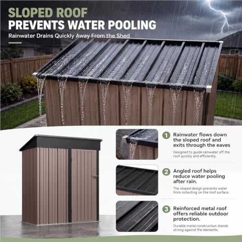 Aoxun 5x3 FT Outdoor Storage Shed with Base, Shed with Sloping Roof, Brown - Image 4