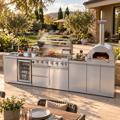 128" Modular Outdoor Kitchen,120000 BTU Natural Gas Grill with Pizza Oven. by Unknown