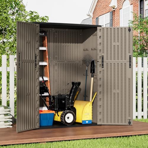 HOMSPARK Outdoor Storage Shed 57 Cu.Ft, All-Weather Resistant Resin Garden Sheds & Outdoor Storage Clearance with Floor, Double-Layer Plastic Tool Sheds for Patio, Garden & Lawn (Shallow Brown) - Image 2