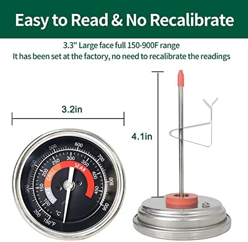 Upgrade Replacement Thermometer for Big Green Egg,3.3" Grill Temperature Gauge for Big Green Egg Accessories 150-900°F with Waterproof and No-Fog Glass Lens - Image 2