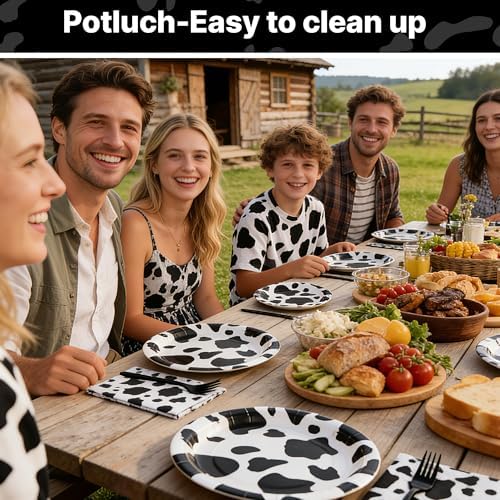 100 Pcs Disposable Black Cow Print Tableware Set for 25 Guests - Image 5