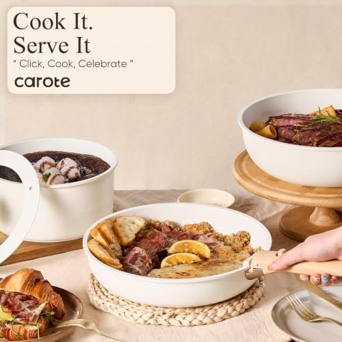 CAROTE Pots and Pans Set Non Stick, Detachable Handle Cookware, 21pcs,White - Image 5