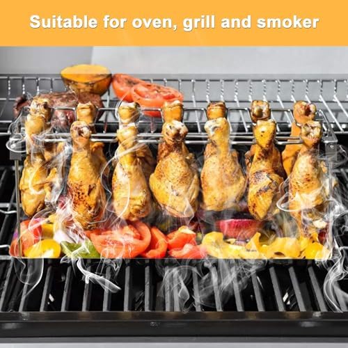 Drumstick Holder-Chicken Leg Rack for Grill with Drip Tray, 14 Slots Durable Stainless Steel Drumstick Rack, Drumstick Holder Roaster Stand for Smoker Grill, Oven, BBQ Accessories - Image 2