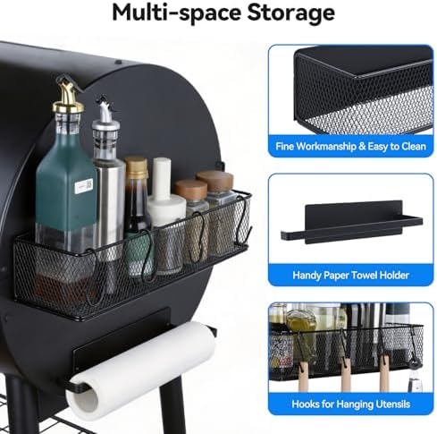 2 Pack Magnetic Storage Bins with Paper Towel Holder for Traeger Holder Accessories Outdoor Grill for Traeger Compatible with Ironwood 650/885, PRO 575/780/34/22, Pit boss, Z-Grills - Image 3
