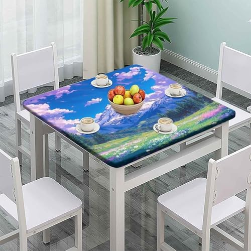 Outdoor Elastic Tablecloth, Mountain Majesty Pattern Printed on Stain Resistant Elastic Table Cover Square, Perfect for Meals Coffee Guest Dinners, Fit for 24" x 24" Square Tables - Image 2