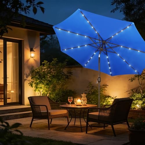 Blissun 9 ft Solar Umbrella, Patio Umbrella with 32 LED Lights, Table Market Umbrella, Outdoor Umbrella for Garden, Deck, Backyard, Royal Blue - Image 6