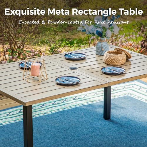 MIXPATIO 7pc Patio Dining Set, 60" Rectangle Metal Table, 6 Chairs, Black - Image 4