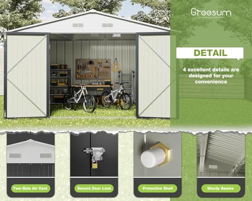 Greesum 10x8FT Outdoor Storage Shed Utility Tool Shed Gray - Image 5