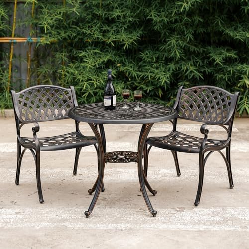 31" Round Patio Dining Table with Umbrella Hole, Cast Aluminum Bistro Table Outdoor Side Table for Backyard, Garden, Patio, Porch - Image 2