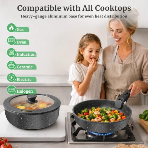 YASHE 21Pcs Nonstick Pots and Pans Set with Removable Handles, Oven Safe - Image 5