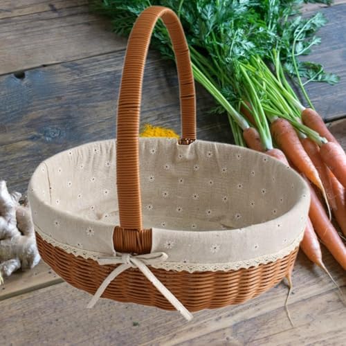 Imitation Rattan Picnic Basket Picnic Hamper Woven Storage Basket Fruit Basket for Bread Fishing Garden BBQ Outdoor Camping- Style C - Image 3