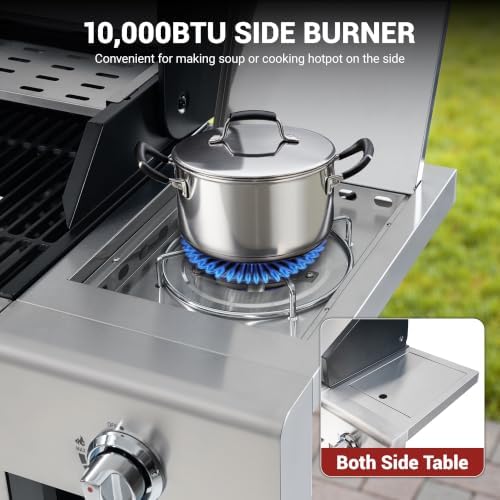 HUGROVE 4-Burner Propane Gas BBQ Grill with Side Burner(Silver 01) - Image 5