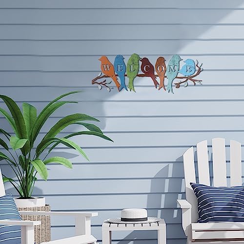 Peryiter Birds on Branch Welcome Sign Metal Wall Decor,Rustic Colors - Image 5