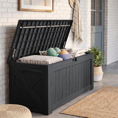 JUMMICO 120 Gallon Resin Deck Box, Large Outdoor Storage Box Waterproof - Image 4
