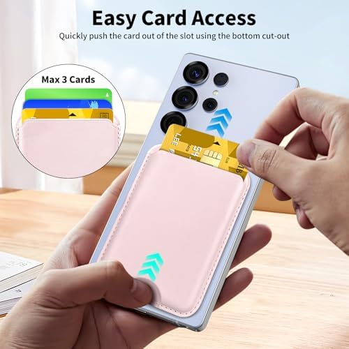 Magnetic Wallet for Samsung Galaxy S26 S25 S24 Series, Fold 8 Ultra with Magsafe Case, for iPhone 18-12 Series, RFID Blocking Leather Magnetic Card Holder | Holds 3 Cards | Light Pink - Image 3