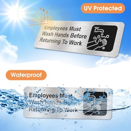 Faittoo Employees Must Wash Hands Before Returning to Work Sign, (8 Pack) Rust Free Brushed Aluminum Sign with Symbols, Self-adhesive, for Restaurant, Salons, Hotel, Rest Stops, Public Restrooms - Image 4