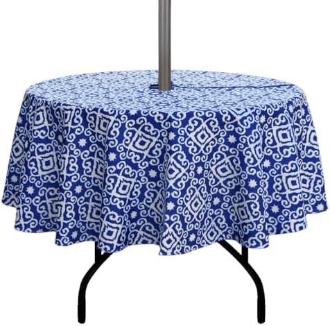 EHouseHome Outdoor and Indoor 60inch Round Tablecloth with Umbrella Hole and Zipper, Waterproof Zippered Patio Cloths, Spring/Summer Table Covers for Backyard Circular Table/BBQs/Picnic by EHouseHome