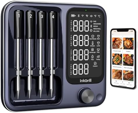 Wireless Meat Thermometer with APP Control，4 Probes Meat Thermometer Digital, Unlimited Range WiFi & Bluetooth Meat Thermometerfor for Rotisserie, Grill, Oven, Smoker, BBQ, Air Fryer by InkGrill