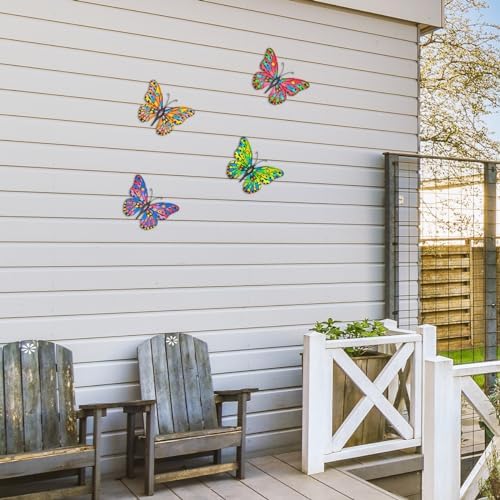4 Pack Outdoor Butterfly Wall Decor - 9.6 inches Metal Butterfly Wall Art Decorartion for Yard Fence Garden Patio Balcony - Image 3