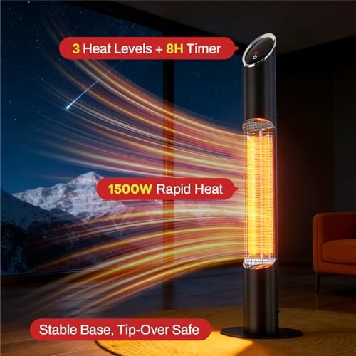 Outdoor Electric Patio Heater, Portable Infrared Heater, Heaters for Outdoor/Indoor Use, Standing Heaters for Patio, Garage, Backyard, 1500W, Black - Image 2
