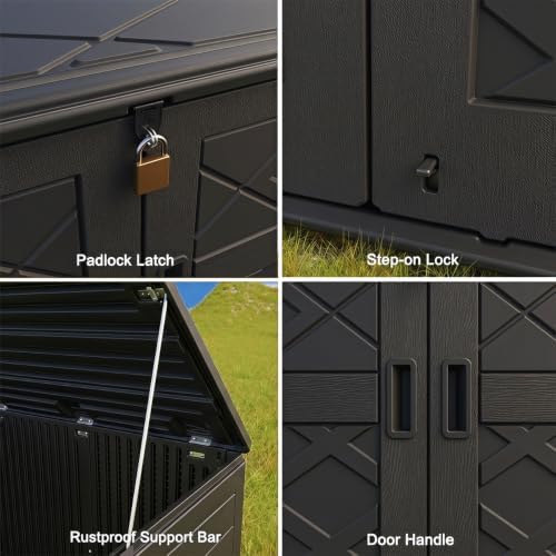 KINYING Larger Outdoor Storage Shed Weather Resistance, Resin Sheds & Outdoor Storage for Garden, Patios, Backyards, 48 Cu.Ft Tool Shed for Garbage Cans, Lawn Mower, Garden Tools,Black - Image 6