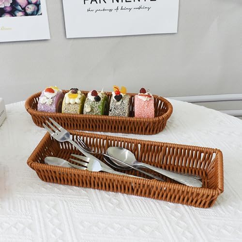 Silverware Organizer Basket, Outdoor Dining Cutlery Baskets, Small Wicker Bread Cracker Basket, Stackable Wicker Storage Baskets for Spoons Forks Knives Stationery (Rectangle) - Image 5