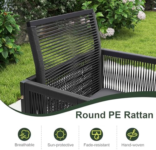 Tangkula 9 Pieces Patio Dining Set, Outdoor Space-Saving Furniture Set with PE Rattan Chairs, Tempered Glass Table and Ottomans, Outdoor Sectional Conversation Set with Cushions for Yard - Image 3