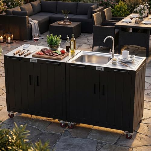 Feasto Modular Outdoor Kitchen Island with Stainless Steel Sink and Faucet - Image 2