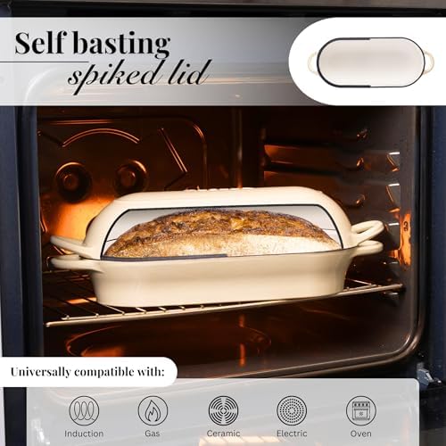 Enamelled Cast Iron Bread Loaf Pot – Dutch Oven For Sourdough Bread Baking – Oven Safe Non Stick Bread Pot – Rectangular, Cream, 34cm x 16cm – by Nuovva - Image 3