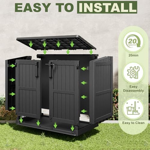 36 Cu Ft Horizontal Resin Storage Shed, Weatherproof Outdoor Storage Cabinet with Dual Lock Door, Fits Small Trash Cans, Generators, & Garden Tools, Matte Black - Image 7